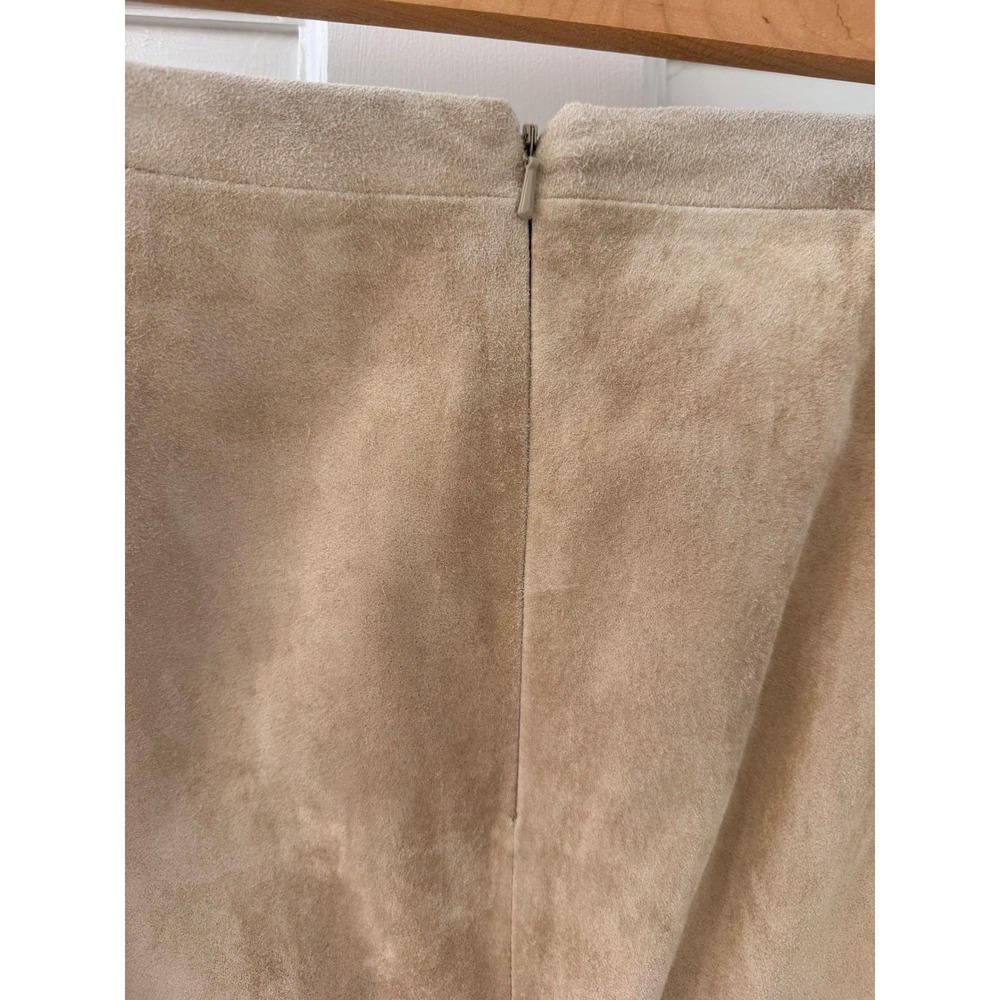 Vintage Ann Taylor Loft Pleated Suede Leather Skirt Tan Brown Size 12 Y2K - Picture 6 of 9